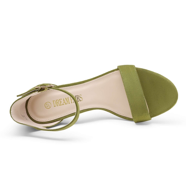 Square Toe Block Heel Sandals - GREEN SUEDE - 4